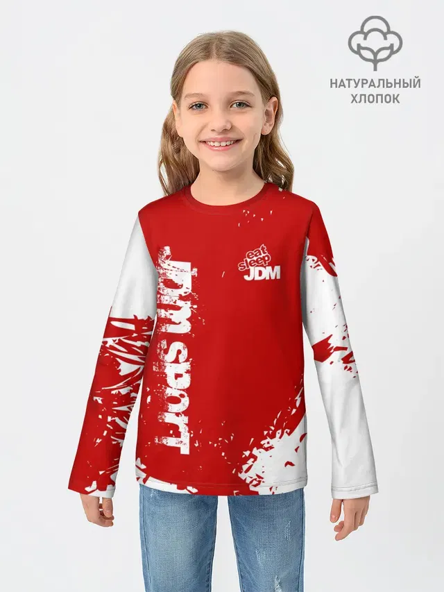 Детский лонгслив с принтом «Red brushstroke — JDM SPORT»
