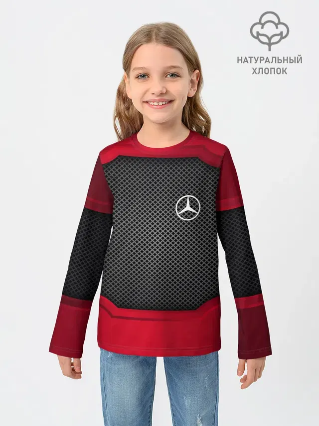 Детский лонгслив с принтом «Carbon fiber texture — MERCEDES-BENZ SPORT»