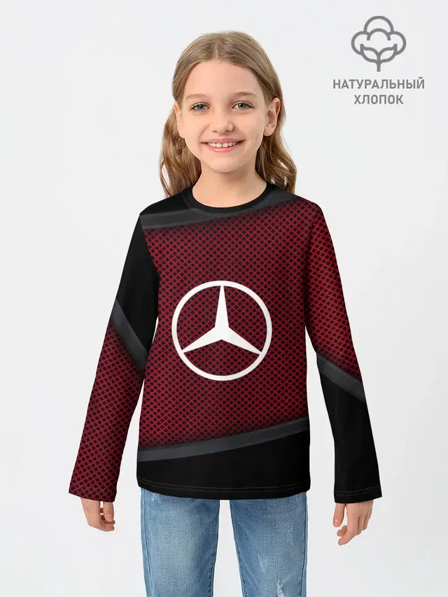 Детский лонгслив с принтом «Car emblem — MERCEDES-BENZ SPORT»