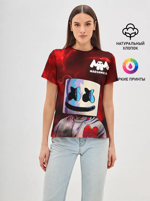 Женская базовая футболка с принтом «Marshmello»
