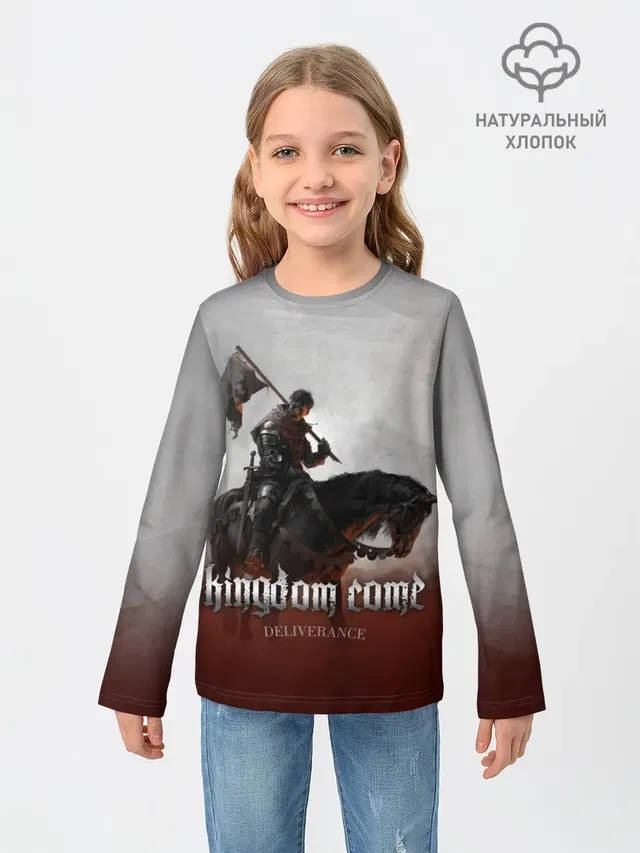 Детский лонгслив с принтом «Kingdom Come: Deliverance — Рыцарь на коне»