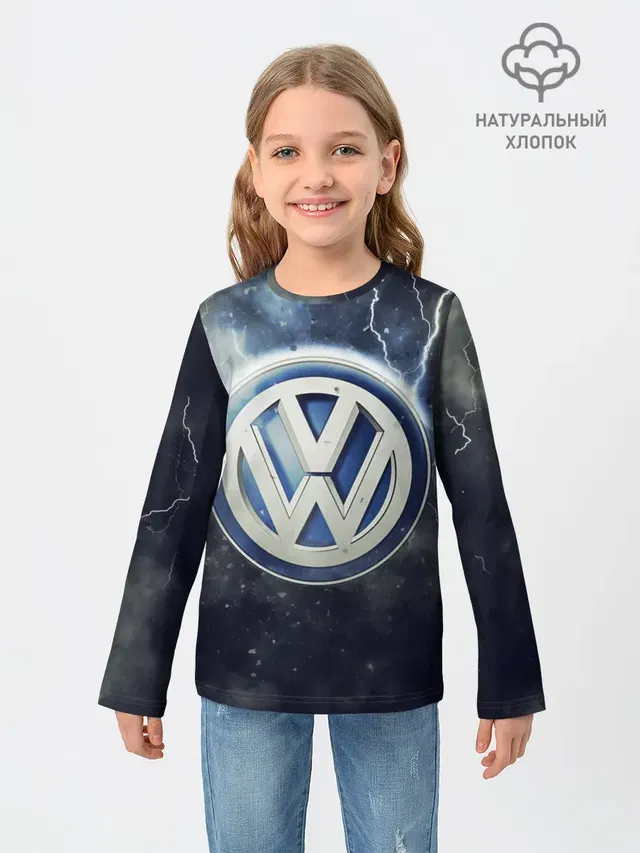 Детский лонгслив с принтом «Volkswagen — Логотип Wolksvagen»