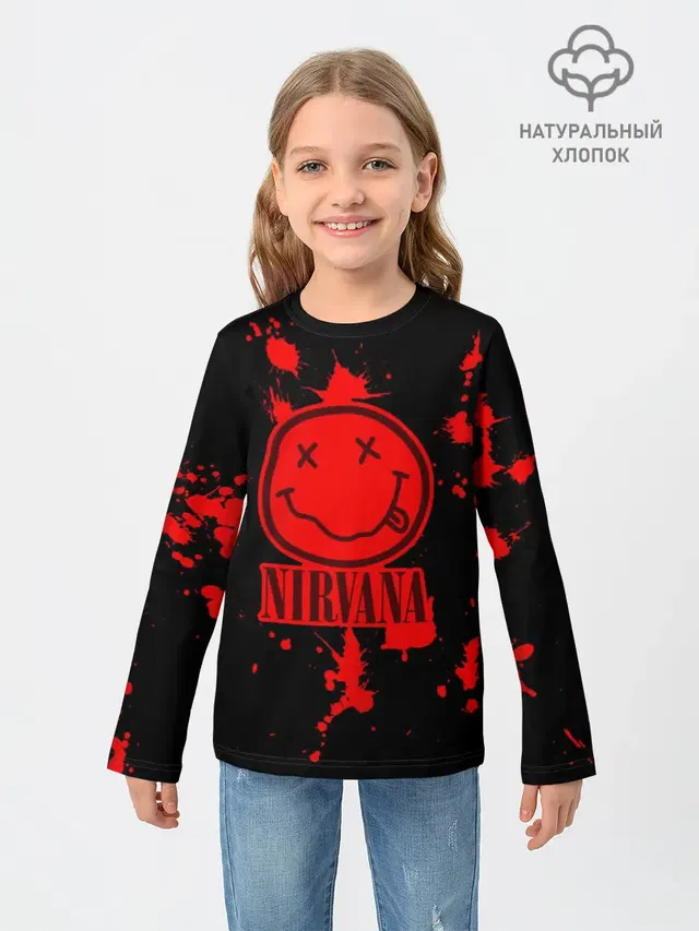 Детский лонгслив с принтом «Nirvana text»