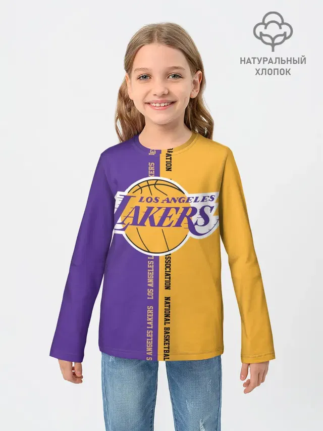 Детский лонгслив с принтом «Лейкерс — Los angeles lakers. NBA»