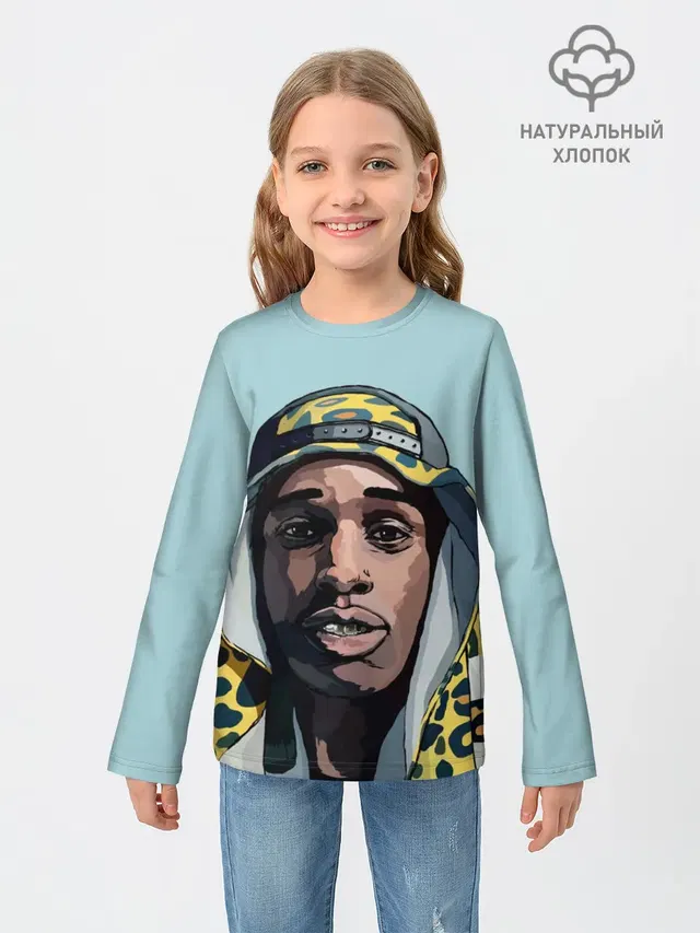 Детский лонгслив с принтом «Зарубежные — ASAP Rocky»