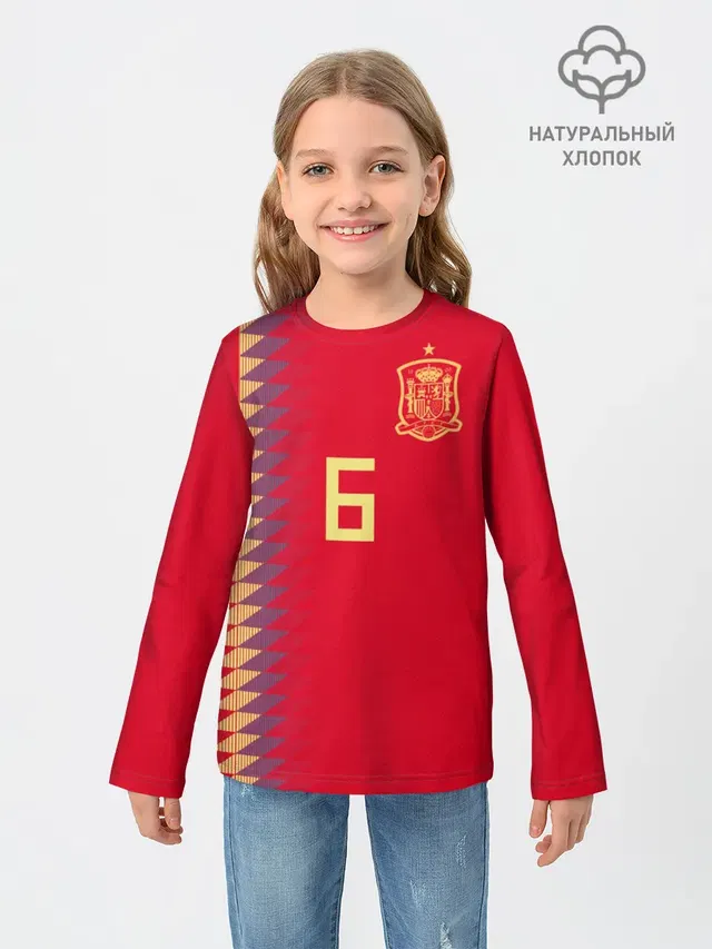Детский лонгслив с принтом «Сборная Испании — Iniesta home WC 2018»