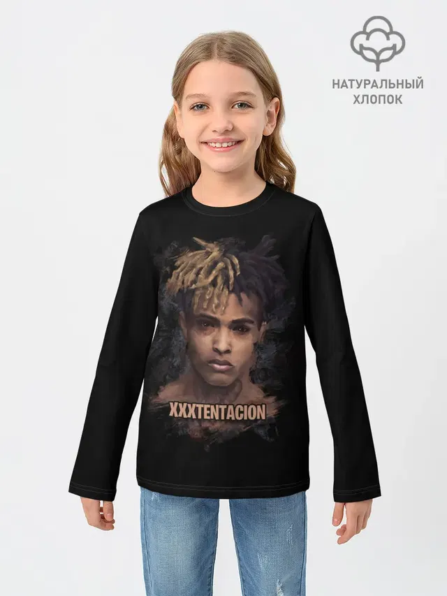 Детский лонгслив с принтом «Зарубежные — XXXTentacion — Jahseh Onfroy»