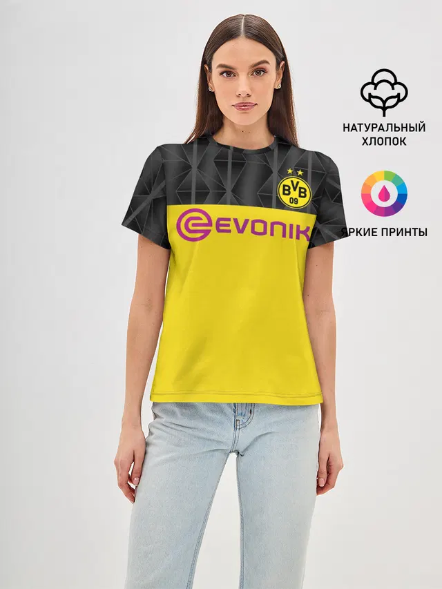Женская базовая футболка с принтом «Borussia — Холанд home 19-20 UEFA»