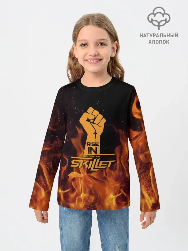 Детский лонгслив с принтом «Fire — Rise in revolution - Skillet»