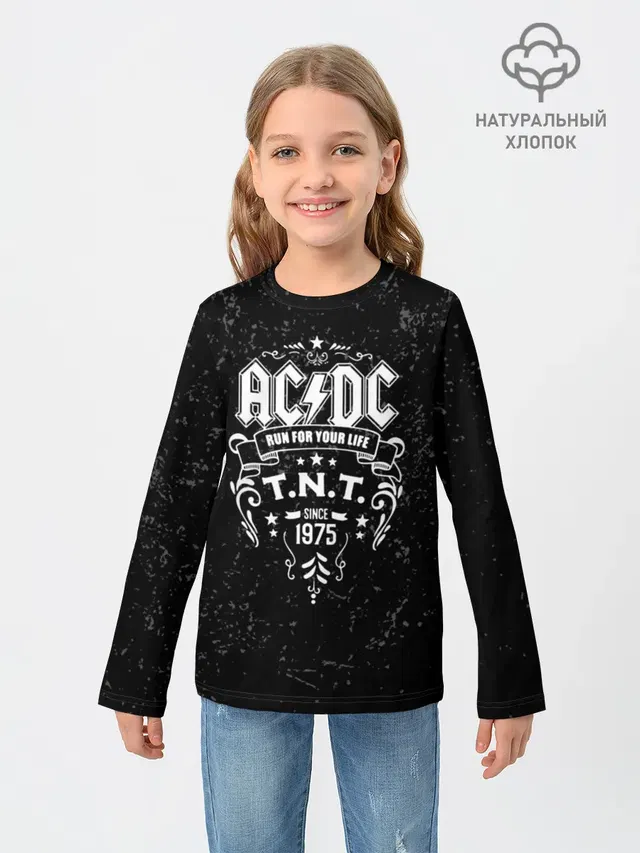 Детский лонгслив с принтом «Run for Your Life — AC/DC run for your life»