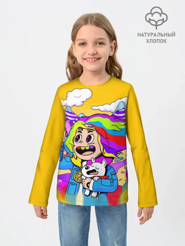 Детский лонгслив с принтом «6IX9INE — 69 rainbow»