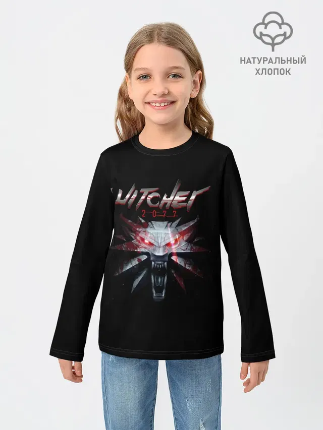 Детский лонгслив с принтом «Cyberpunk 2077 — WITCHER 2077»