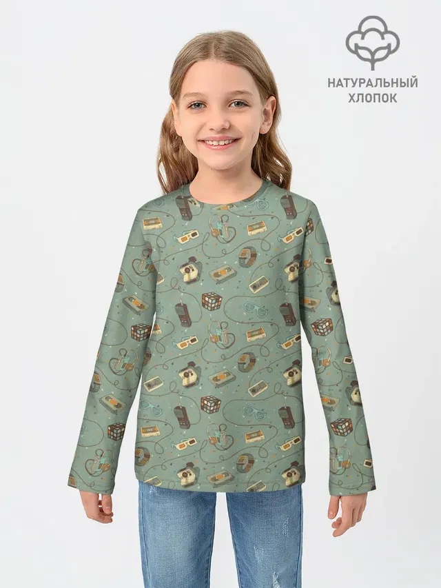 Детский лонгслив с принтом «Retro — Oldschool pattern»