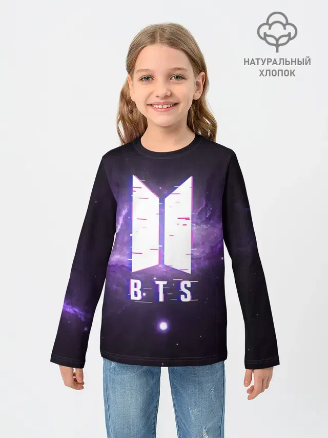 Детский лонгслив с принтом «BTS — BTS SPACЕ 3D — БТС КОСМОС»