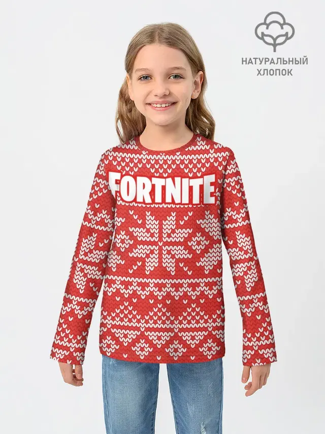 Детский лонгслив с принтом «Snowflake — Новогодний Fortnite»