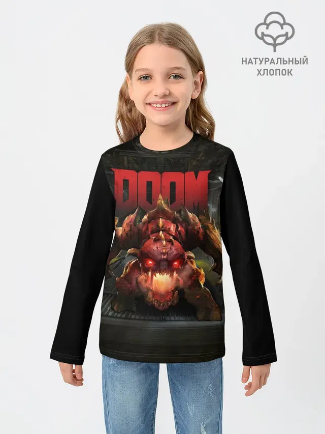 Детский лонгслив с принтом «Дум — DOOM Pinky»