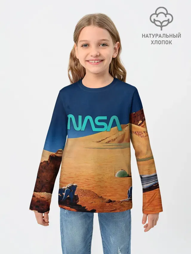 Детский лонгслив с принтом «Retro — NASA on Mars»
