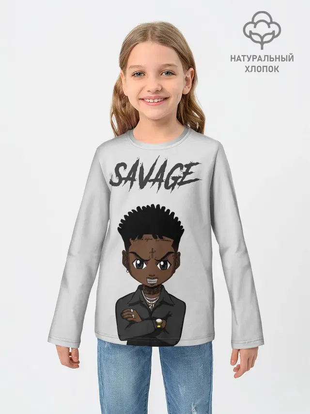 Детский лонгслив с принтом «Зарубежные — 21 Savage»