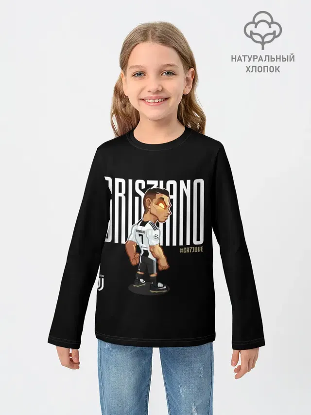 Детский лонгслив с принтом «Криштиану Роналду — Cristiano Ronaldo. Juventus»
