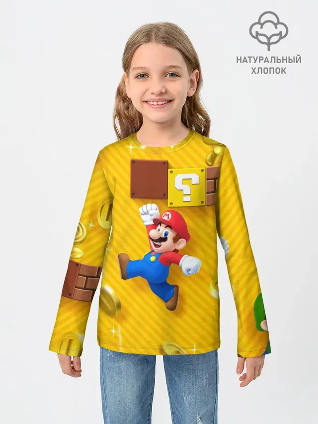 Детский лонгслив с принтом «Mario — Супер Марио»