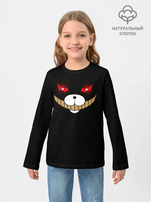 Детский лонгслив с принтом «KUROKUMA на черном»