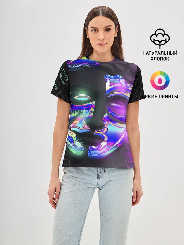 Женская базовая футболка с принтом «Vaporwave — Chrome Effect»