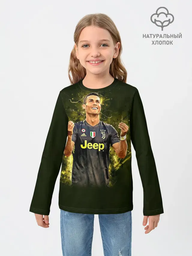 Детский лонгслив с принтом «Ювентус — RONALDO JUVE SPORT»