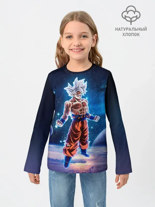 Детский лонгслив с принтом «Goku on a planet»