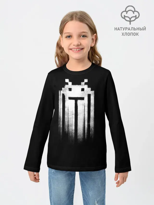 Детский лонгслив с принтом «Тетрис и денди — Space Invaders»