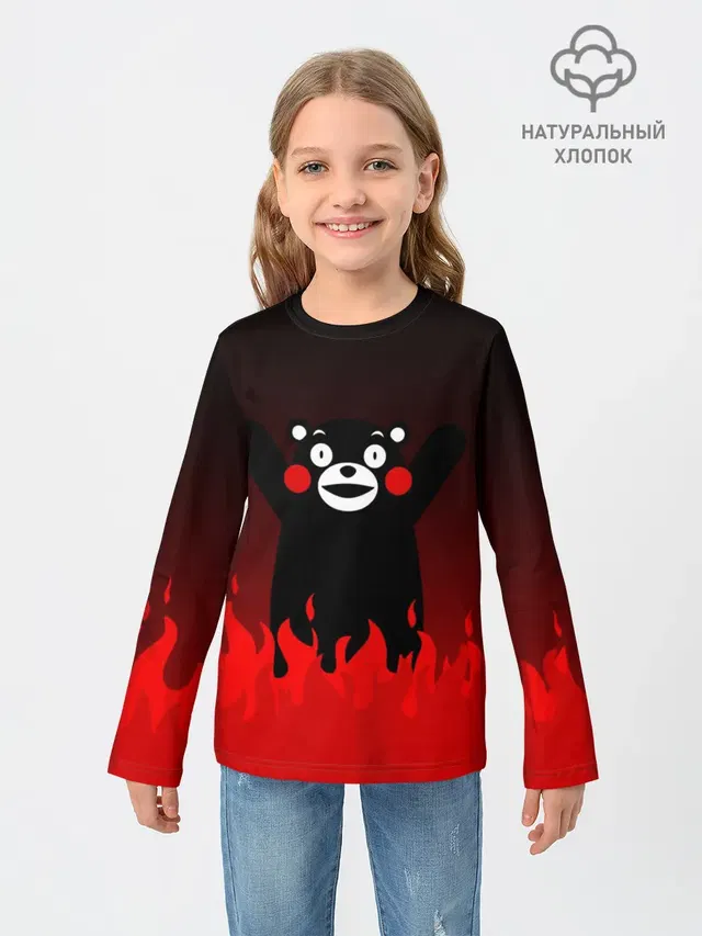 Детский лонгслив с принтом «Кумамон — Kumamon горит»