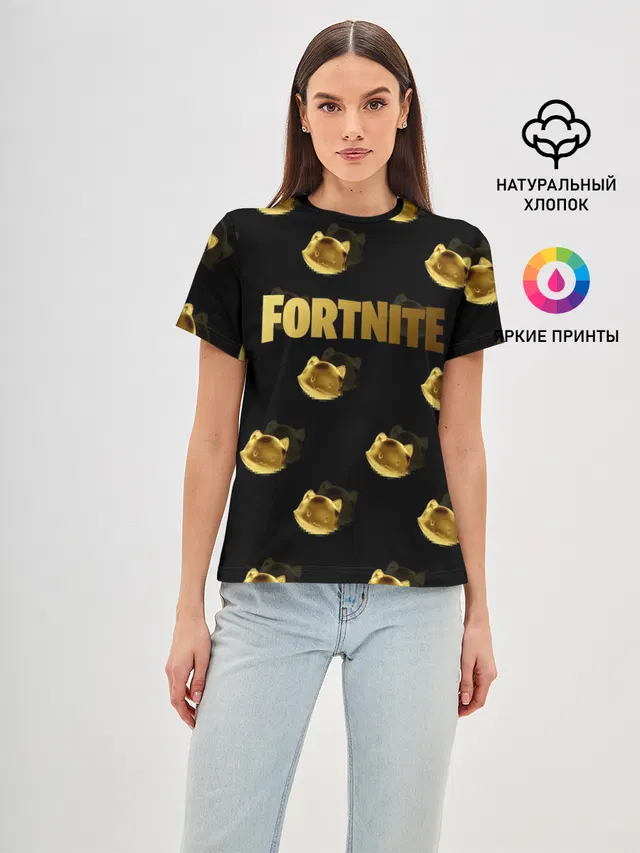 Женская базовая футболка с принтом «Фортнайт — Fortnite gold»