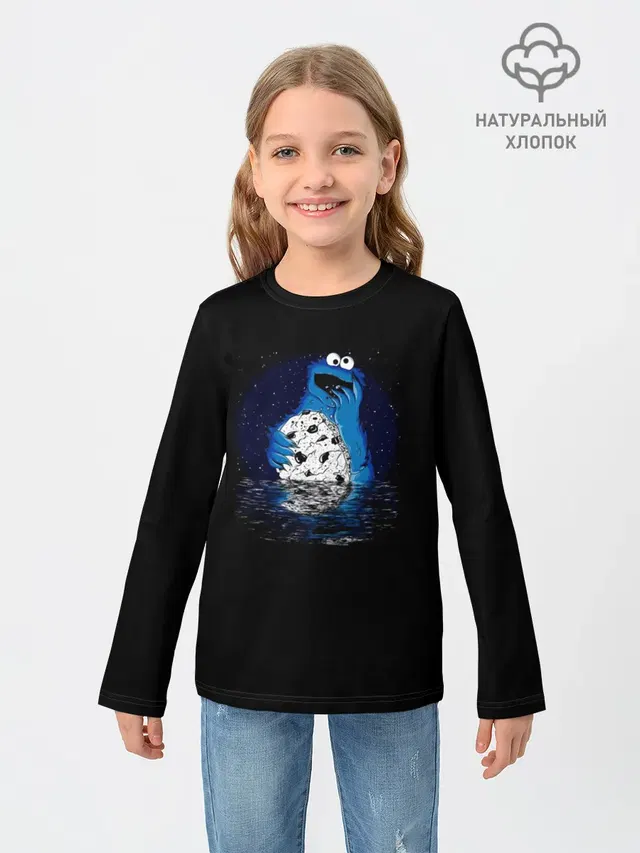Детский лонгслив с принтом «Улица Сезам — Cookie monster»