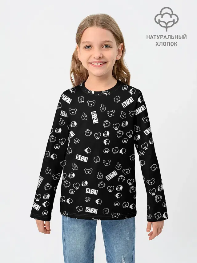 Детский лонгслив с принтом «BTS — BTS BT21 STICKERS»