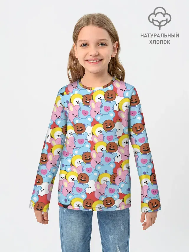 Детский лонгслив с принтом «BTS — BTS BT21 STICKERS»