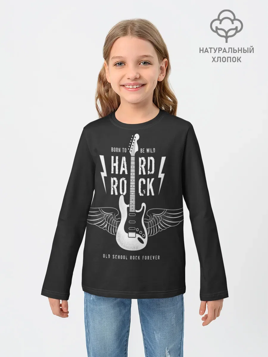 Детский хлопковый лонгслив с принтом «Hard Rock Гитара» — купить — принт крупно