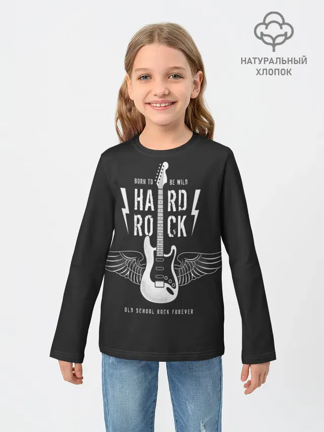 Детский лонгслив с принтом «Гитара — HARD ROCK ГИТАРА»