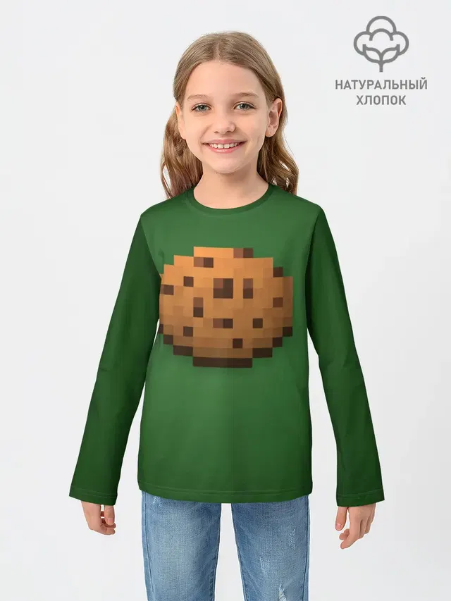 Детский лонгслив с принтом «Майнкрафт — Minecraft Печенька»