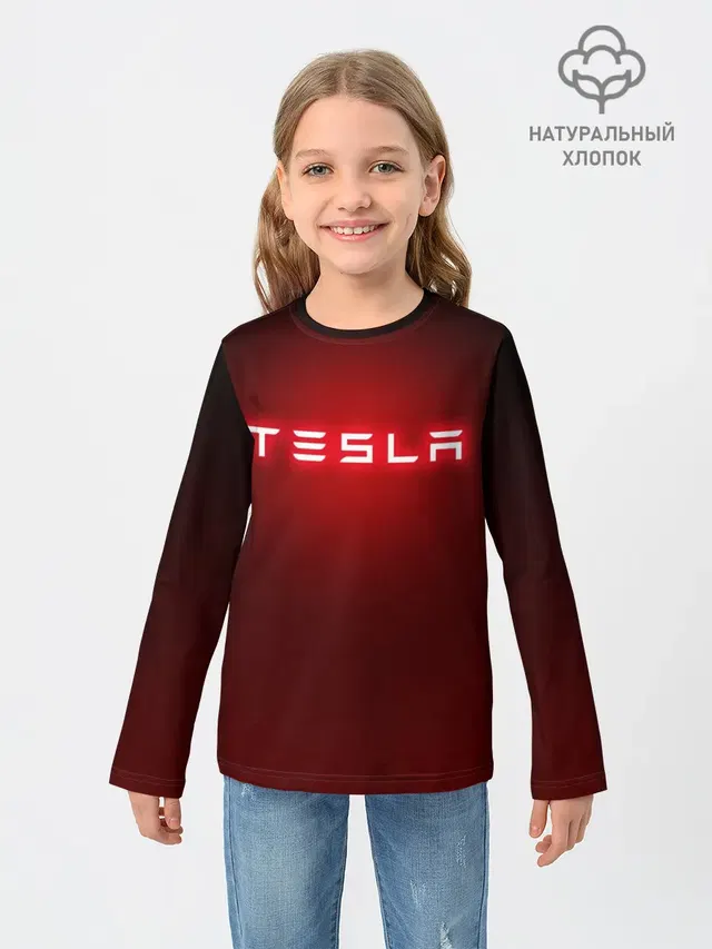 Детский лонгслив с принтом «Tesla»