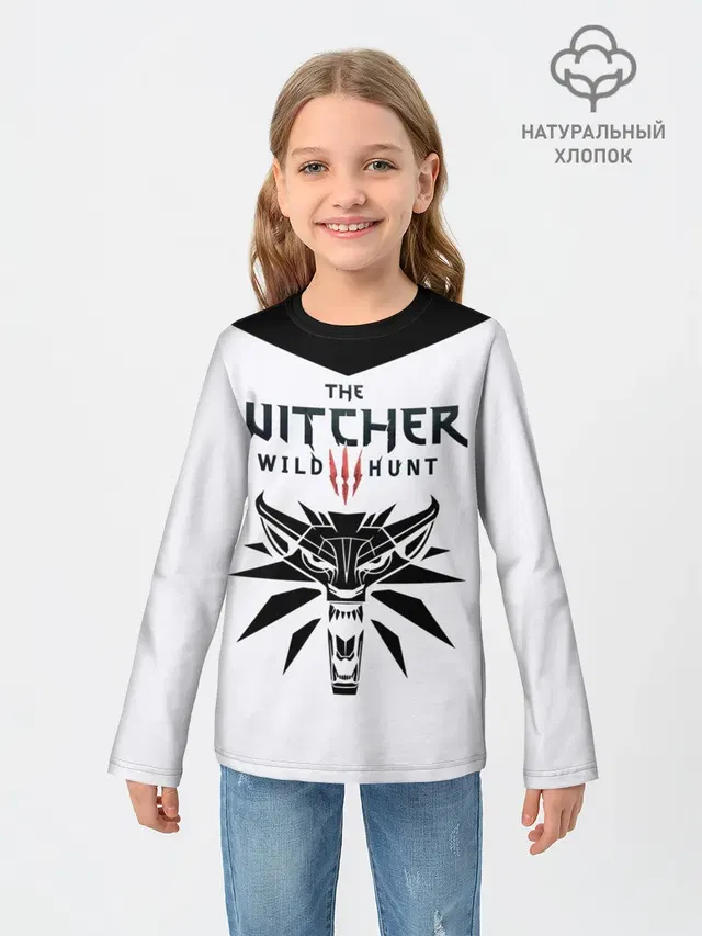 Детский лонгслив с принтом «Wolf School Medallion — THE WITCHER 3: WILD HUNT»