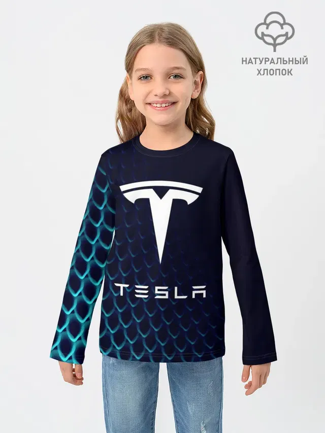 Детский лонгслив с принтом «Разные автомобильные — Tesla Motors»