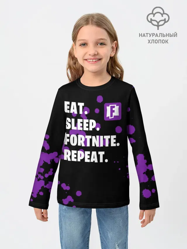 Детский лонгслив с принтом «Фортнайт — Eat Sleep Fortnite Repeat»