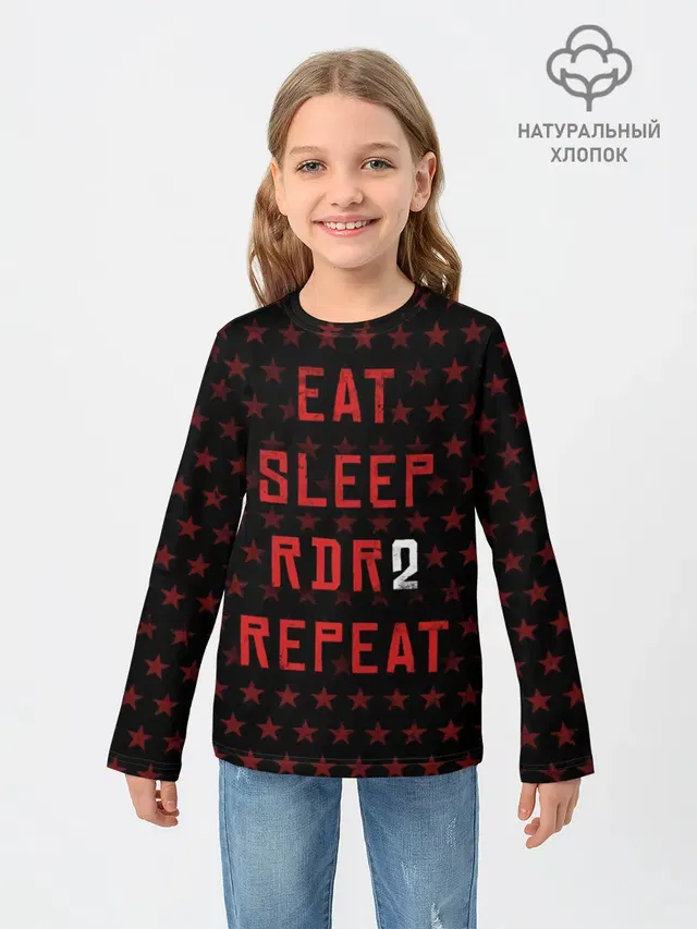 Детский лонгслив с принтом «Eat Sleep RDR2 Repeat»
