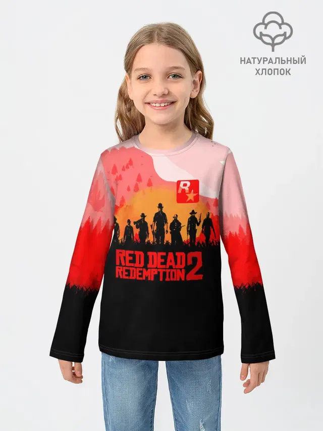 Детский лонгслив с принтом «Rockstar Games — RED DEAD REDEMPTION 2»