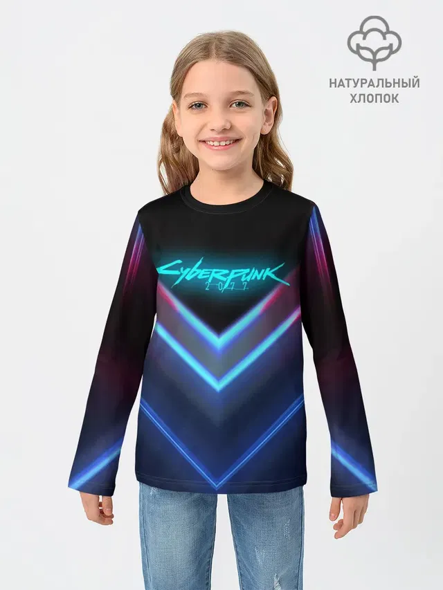 Детский лонгслив с принтом «Cyberpunk 2077 — CYBERPUNK 2077 NEON — НЕОН»