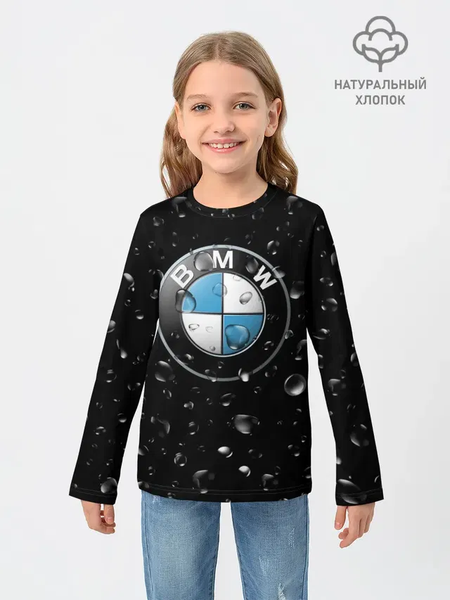 Детский лонгслив с принтом «BMW — BMW под Дождём»