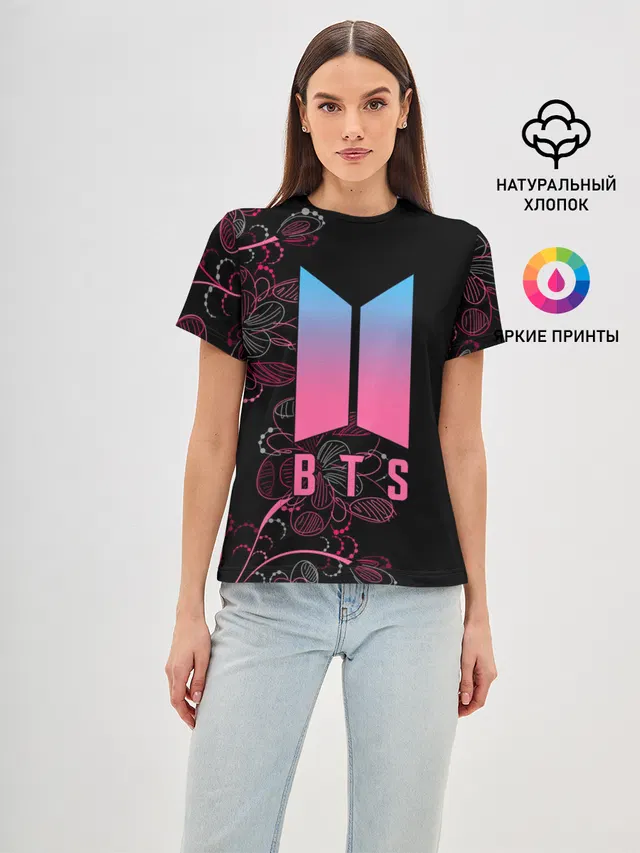 Женская базовая футболка с принтом «BTS»