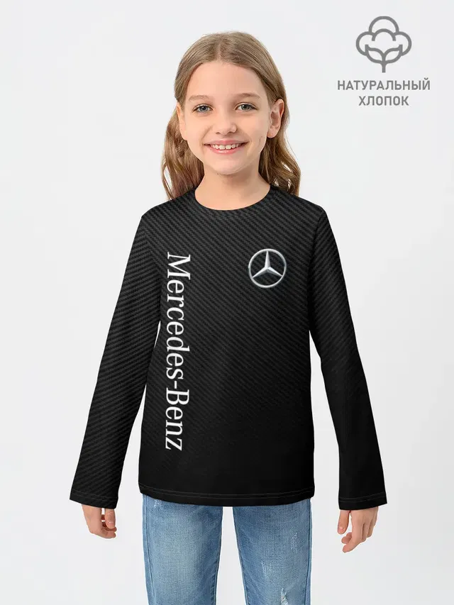 Детский лонгслив с принтом «Merсedes — MERCEDES BENZ CARBON»