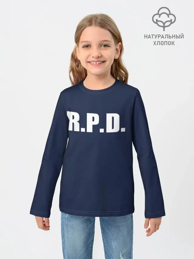 Детский лонгслив с принтом «Raccoon Police Department — R.P.D. LEON S.KENNEDY»