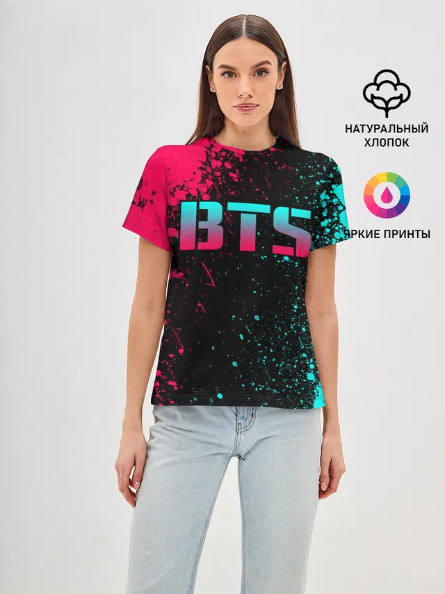 Женская базовая футболка с принтом «BTS»