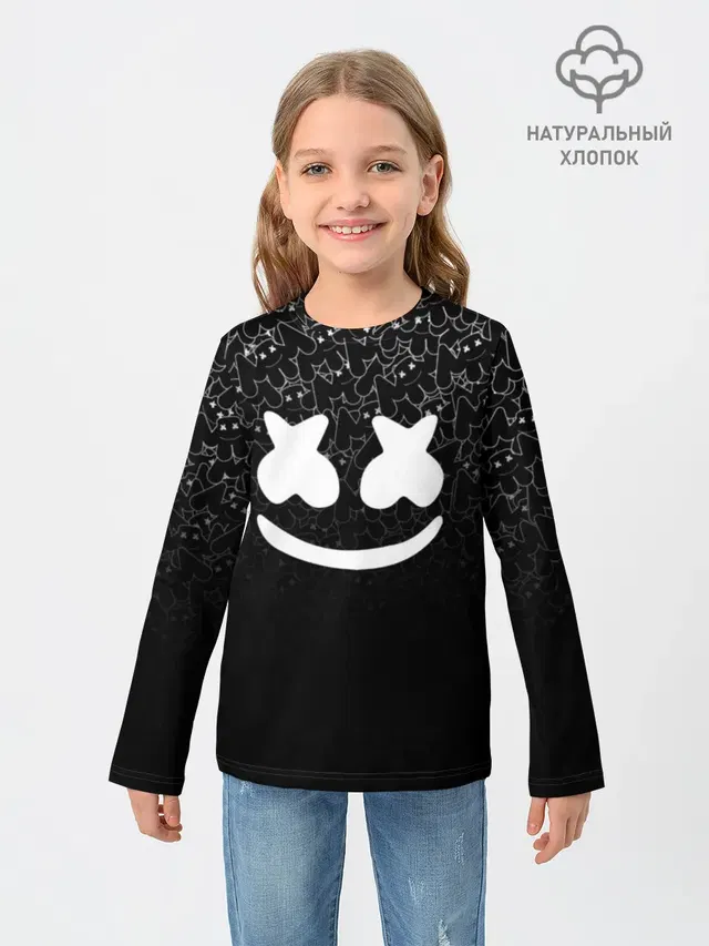 Детский лонгслив с принтом «Marshmello — MARSHMELLO BLACK»